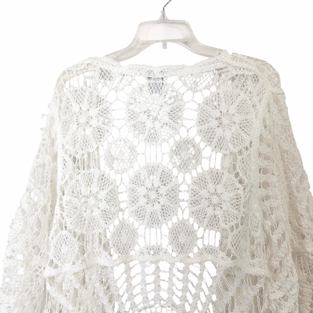 Nina Leonard Fairy Crochet Lace Kimono XL White Open Knit Cottage Coastal Boho - Picture 7 of 10